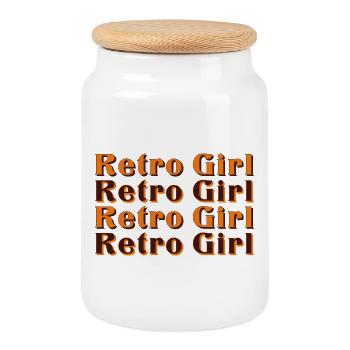 Retro Girl – 70s Vintage Style - Cookie Jar with Wooden Lid - white - Front