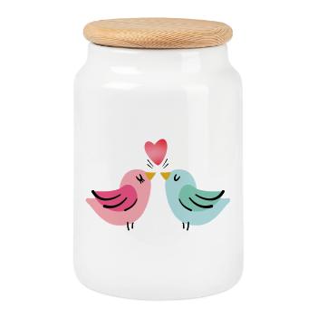 Birds in love with heart on Valentine's Day - Cookie Jar with Wooden Lid - white - Front