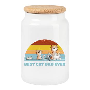 Best Cat Dad Cats Dad Vintage Cat Lover - Cookie Jar with Wooden Lid - white - Front