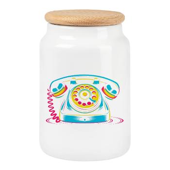 Retro Phone 80s - Cookie Jar with Wooden Lid - white - Front