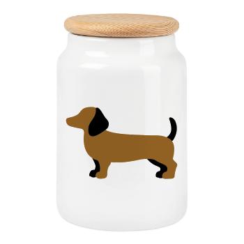 Dackel Silhouette – Minimalistisches Hundedesign - Keksdose mit Holzdeckel - Weiß - Vorne