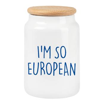 JE SUIS TELLEMENT EUROPÉEN - Boîte à biscuits avec couvercle en bois - blanc - Devant