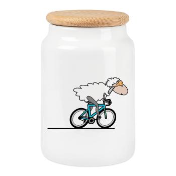 Road Bike Cycling - Cookie Jar with Wooden Lid - white - Front