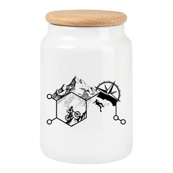 Abstract Mountain Landscape Illustration - Cookie Jar with Wooden Lid - white - Front