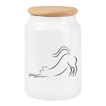 cat - Cookie Jar with Wooden Lid - white - Front