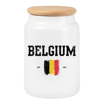 Abstract Belgian Flag Art Print - Cookie Jar with Wooden Lid - white - Front