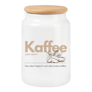 Kaffee – Das Leben beginnt nach dem ersten Kaffee - Keksdose mit Holzdeckel - Weiß - Vorne