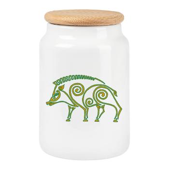 Celtic boar - Cookie Jar with Wooden Lid - white - Front