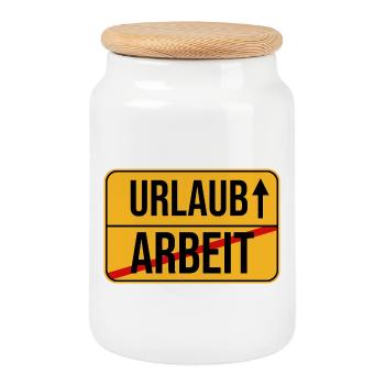 Urlaub Arbeit Wegweiser Design - Keksdose mit Holzdeckel - Weiß - Vorne