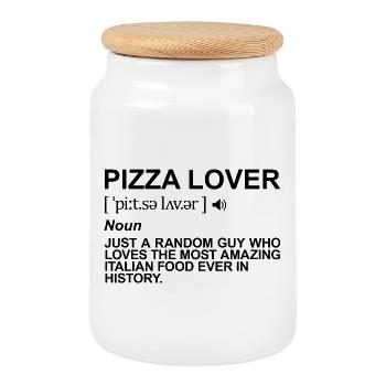 Pizza Lover Meaning - Cookie Jar with Wooden Lid - white - Front