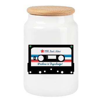 Pozdrav iz Yugoslavije - kaseta - Yugoslavia Retro - Cookie Jar with Wooden Lid - white - Front