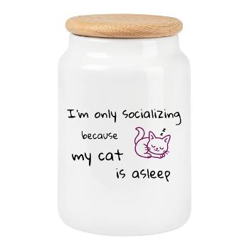 Socialiser uniquement maintenant - Humour de chat - Boîte à biscuits avec couvercle en bois - blanc - Devant