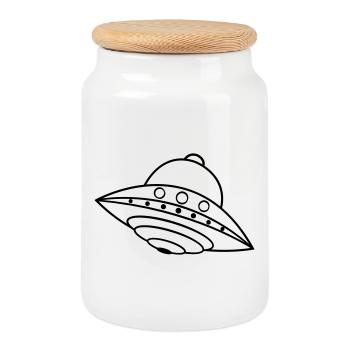 OVNI Alien Ship Space Doodle - Boîte à biscuits avec couvercle en bois - blanc - Devant