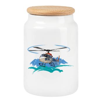 Helicopter approaching the mountains - Cookie Jar with Wooden Lid - white - Front