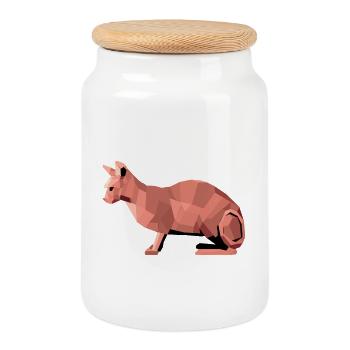Sphynx Low Poly Cat – Design géométrique - Boîte à biscuits avec couvercle en bois - blanc - Devant