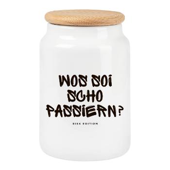 What can happen? - Cookie Jar with Wooden Lid - white - Front