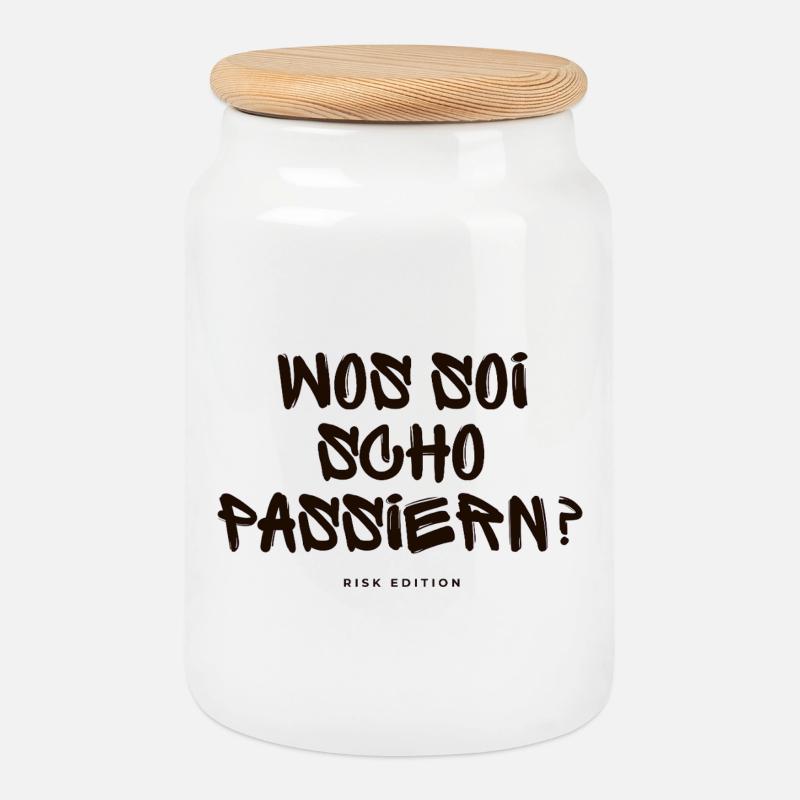 Was soi scho passiern? - Keksdose mit Holzdeckel - Weiß