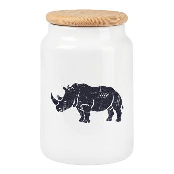 Rhinocéros étoilé avec fond de galaxie - Boîte à biscuits avec couvercle en bois - blanc - Devant