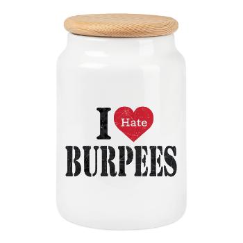 I Love Burpees Funny Quote - Cookie Jar with Wooden Lid - white - Front