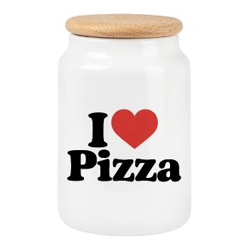I Love Pizza Food Lover Saying - Cookie Jar with Wooden Lid - white - Front