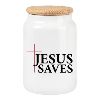 Jésus sauve - Boîte à biscuits avec couvercle en bois - blanc - Devant