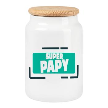 Super Papy Illustration Colorée - Boîte à biscuits avec couvercle en bois - blanc - Devant