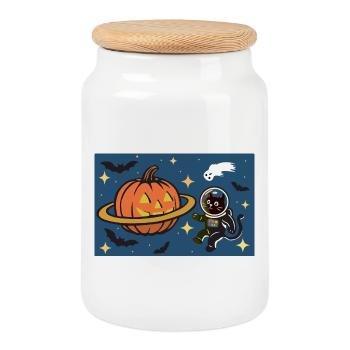 Halloween-Planet - Keksdose mit Holzdeckel - Weiß - Vorne