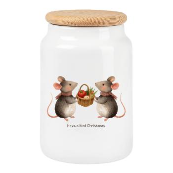 Süße Niedliche Mäuse – Have a Kind Christmas - Keksdose mit Holzdeckel - Weiß - Vorne