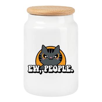 Chat aux expressions arrogantes - Boîte à biscuits avec couvercle en bois - blanc - Devant