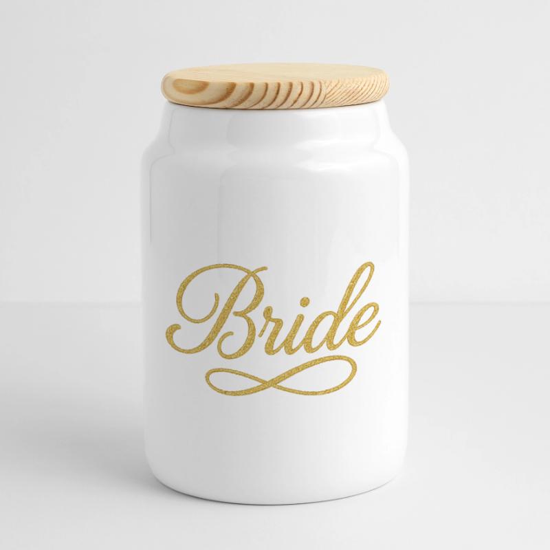 Conception élégante de script de mariée en or Boîte à biscuits avec couvercle en bois