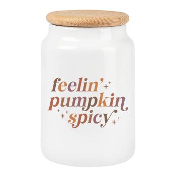 Feelin' Pumpkin Spicy Text Design - Cookie Jar with Wooden Lid - white - Front