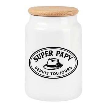 Super Papy depuis toujours - Boîte à biscuits avec couvercle en bois - blanc - Devant