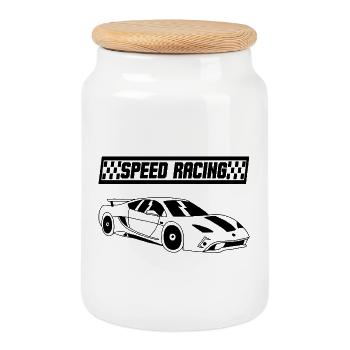 Minimalist sports racing car - Cookie Jar with Wooden Lid - white - Front