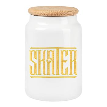 Kickflip de skateboard - Lettrage de patineur - Boîte à biscuits avec couvercle en bois - blanc - Devant