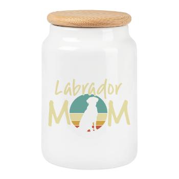 Labrador Mama Retro Sonnenuntergang Design - Keksdose mit Holzdeckel - Weiß - Vorne