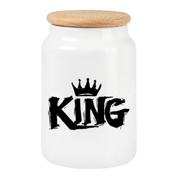 King Graffiti Lettering - Cookie Jar with Wooden Lid - white - Front