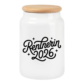 Rentnerin 2026 - Keksdose mit Holzdeckel - Weiß - Vorne