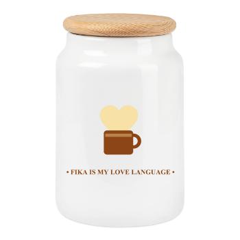 Coupe avec cœur Fika Message - Boîte à biscuits avec couvercle en bois - blanc - Devant