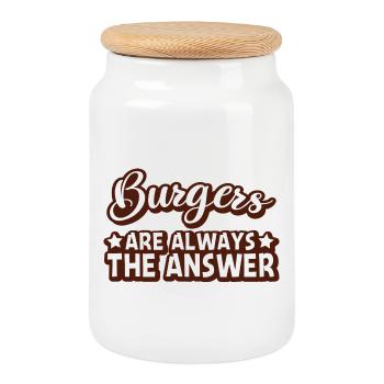 Les hamburgers sont toujours la réponse Motif - Boîte à biscuits avec couvercle en bois - blanc - Devant