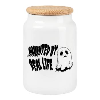 Hanté par la vraie vie | Conception fantôme triste - Boîte à biscuits avec couvercle en bois - blanc - Devant