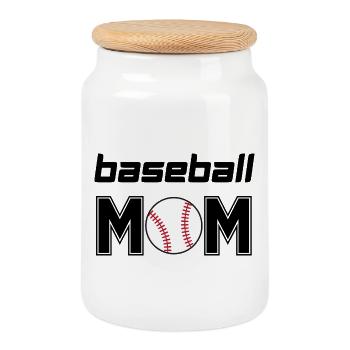 Baseball Mom - Cookie Jar with Wooden Lid - white - Front