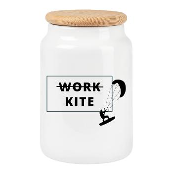 Kitesurf, pas de travail - kite - Boîte à biscuits avec couvercle en bois - blanc - Devant