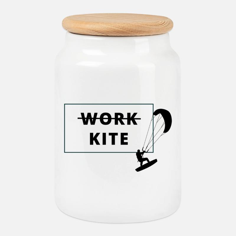 Kitesurfing, no work - kite - Keksdose mit Holzdeckel - Weiß