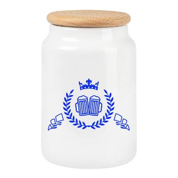 Chope à bière royale avec couronne - Boîte à biscuits avec couvercle en bois - blanc - Devant