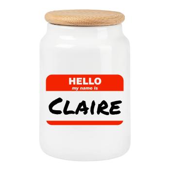Hello My Name Is Claire Label Name Tag - Cookie Jar with Wooden Lid - white - Front