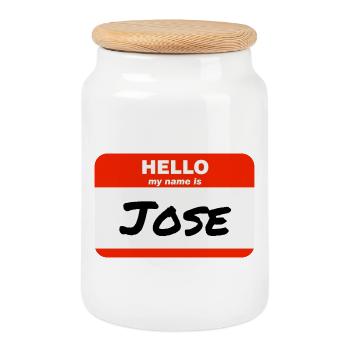Hello My Name Is Jose Etikett Namensschild - Keksdose mit Holzdeckel - Weiß - Vorne