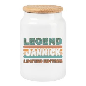 Prénom Jannick - Boîte à biscuits avec couvercle en bois - blanc - Devant