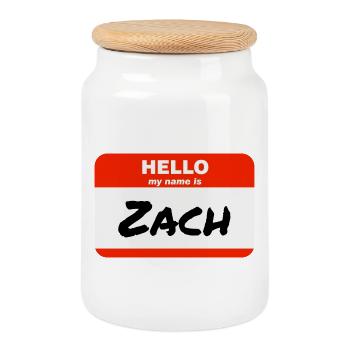 Hello My Name Is Zach Label Name Tag - Cookie Jar with Wooden Lid - white - Front