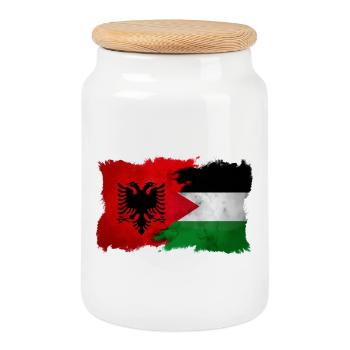 Albanie_Palestine_2025 - Cookie Jar with Wooden Lid - white - Front