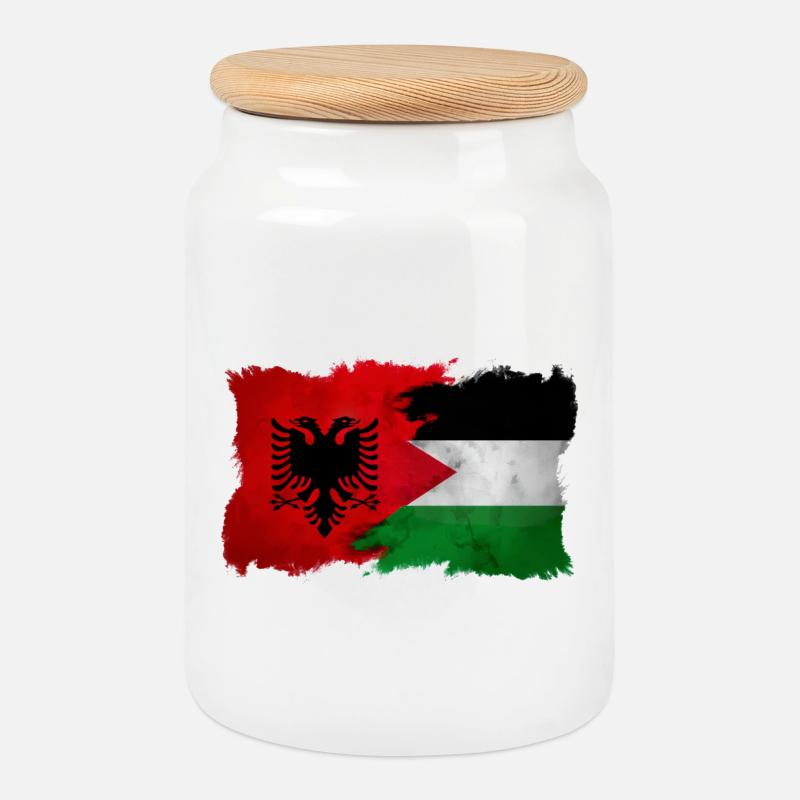 Albanie_Palestine_2025 - Keksdose mit Holzdeckel - Weiß